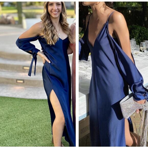 JUAN CARLOS OBANDO Satin Amalfi Gown Maxi Dress Blue {XX11} - Picture 2 of 9